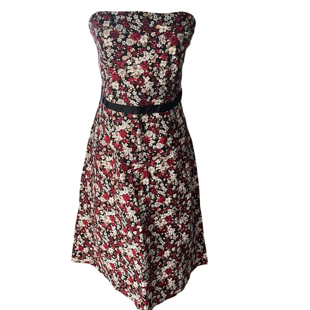 Studio Y Womens Floral Strapless Y2K Midi Dress Black‎ Red Size 9/10 Made in USA